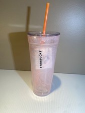 Starbucks 2017 Rare Glass Coral Pink Swirl Venti 20oz Tumbler W/Lid Straw