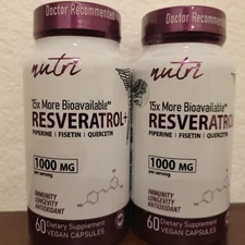 Nutri Resveratrol 15x More Bioavailable 1000mg Lot Of 2 60 Each Bottle