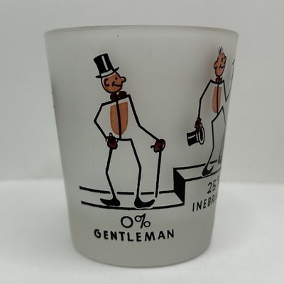 Large GENTLEMAN TO DEAD DRUNK Shot Glass % Stages of Inebriation 6oz 1950s Rare
