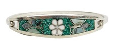 Sterling Silver Floral Design Stone Cuff Bracelet