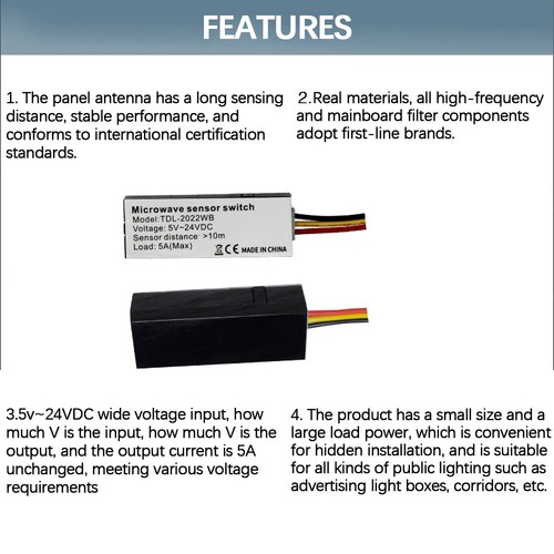 Microwave Radar Sensor Induction Switch 5V 12V 24V Microwave Controller 8-10m - 第 3/23 張圖片