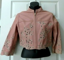 Catherine Malandrino Dusty Pink Mauve Dragon Fly Lace Cropped Leather Jacket P