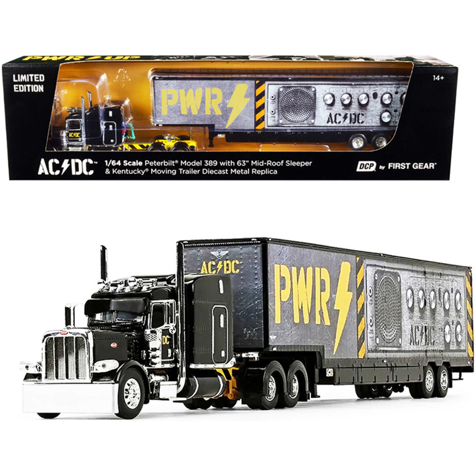 First Gear 1/64 Scale Model Sleeper Cab with Moving Trailer DCP Peterbilt Black