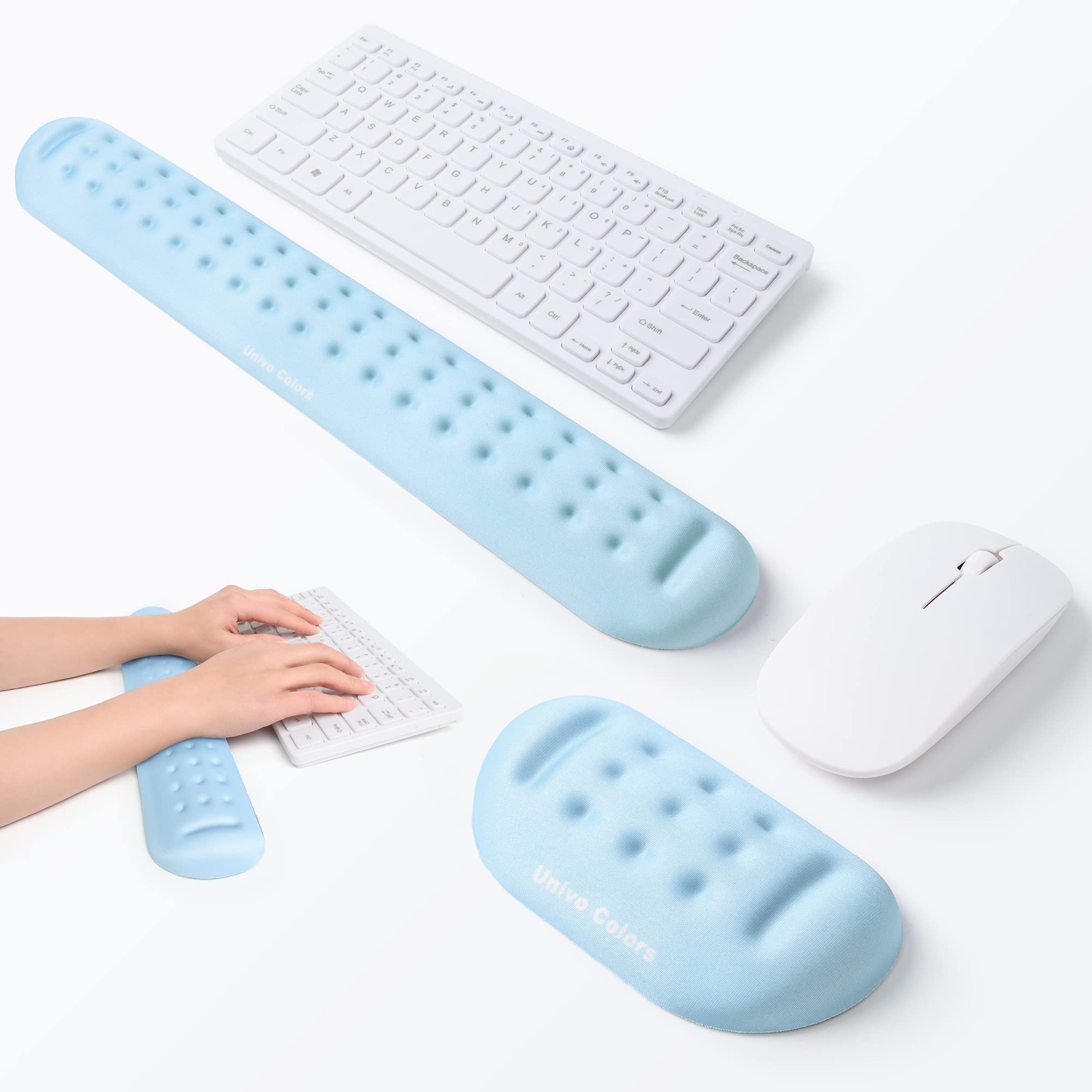 Light Blue Memory Foam Keyboard Wrist Rest and Mouse Pad Set