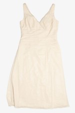 Vintage Beaded Shimmering V-Neck Ruched Dress Sz 12 Large Beige David's Bridal