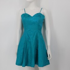 Jessica McClintock Gunne Sax Dress Womens Size 3/4 Vintage Blue Teal Floral Y2K