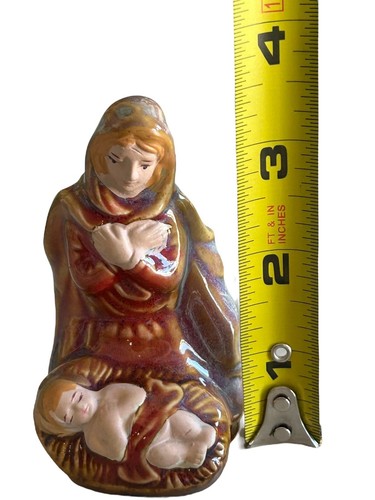 Maria Inginocchiata Bambino Gesù Ceramica Natività Decorazione Natalizia 3 1/2" Ricambio - Foto 13 di 14