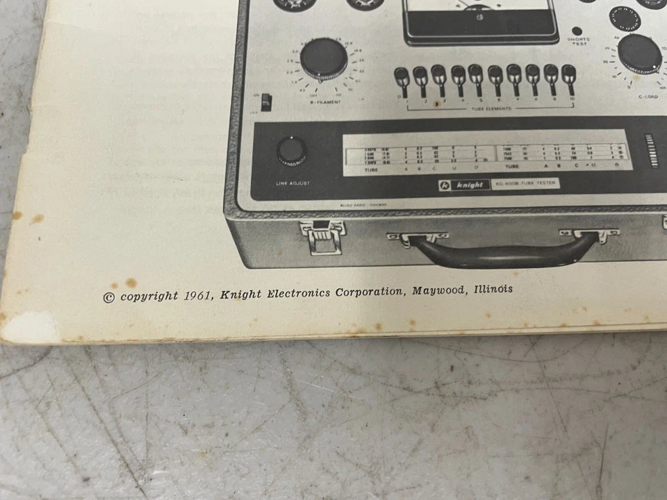 Probador de tubos KNIGHT ® modelo KG-600B serie 600 - AJUSTES - folleto © 1961 Foto 2 de 4