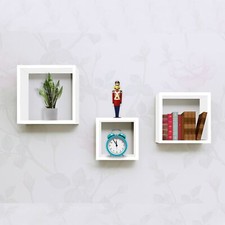 Mensole muro Moderne cubo Set 3pz QUADRATE legno BIANCO scaffale da Parete