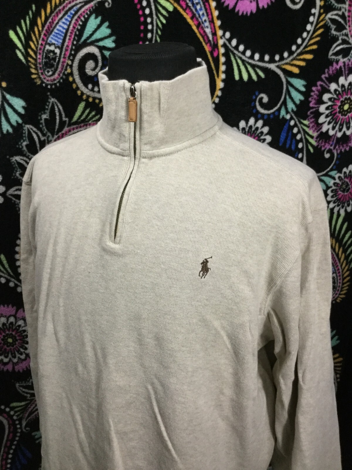 Maglione Ralph Lauren 1 4 Zip Adulto XL Marrone Marrone Marrone Tan Pony Felpa Uomo