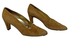 Escada womens shoes pumps heels suede cognac brown sz 8 B VINTAGE Made in Italy
