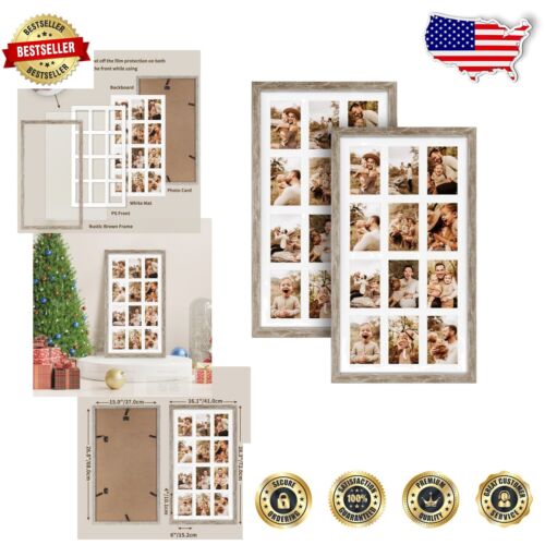 Contemporary Set of 2 Distressed White 12 Opening Collage Frames for 4x6 Photos