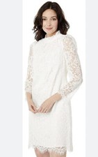 NWT Vince Camuto Sz 6 White Lace High Neck Long Sleeve Dress w/ Zip up back $148