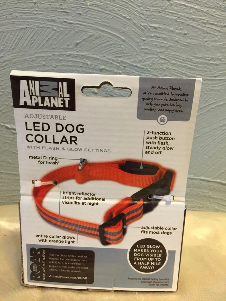 nova coleira de cachorro ANIMAL PLANET ajustável LED flash e configurações de brilho PEQUENO laranja - Imagem 2 de 3