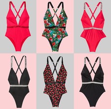 Victoria's Secret Swim Shine Strap Plunge One-Piece Swimsuit Rhinestones U PICK