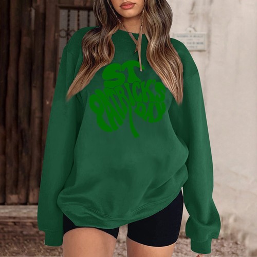 St Patrick's Day Casual Shamrock Lucky Gym Shirt Women Long Sleeve Sweatshirt - Picture 16 of 30