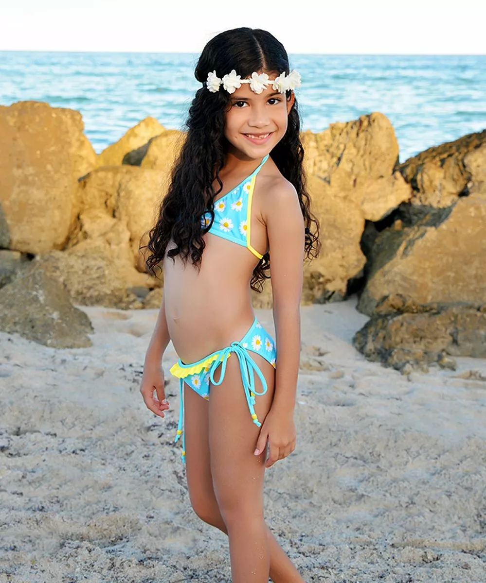 NWT GIRLS size 3 4 BABI KINI SKY BLUE WHITE DAISY PRINT STRING