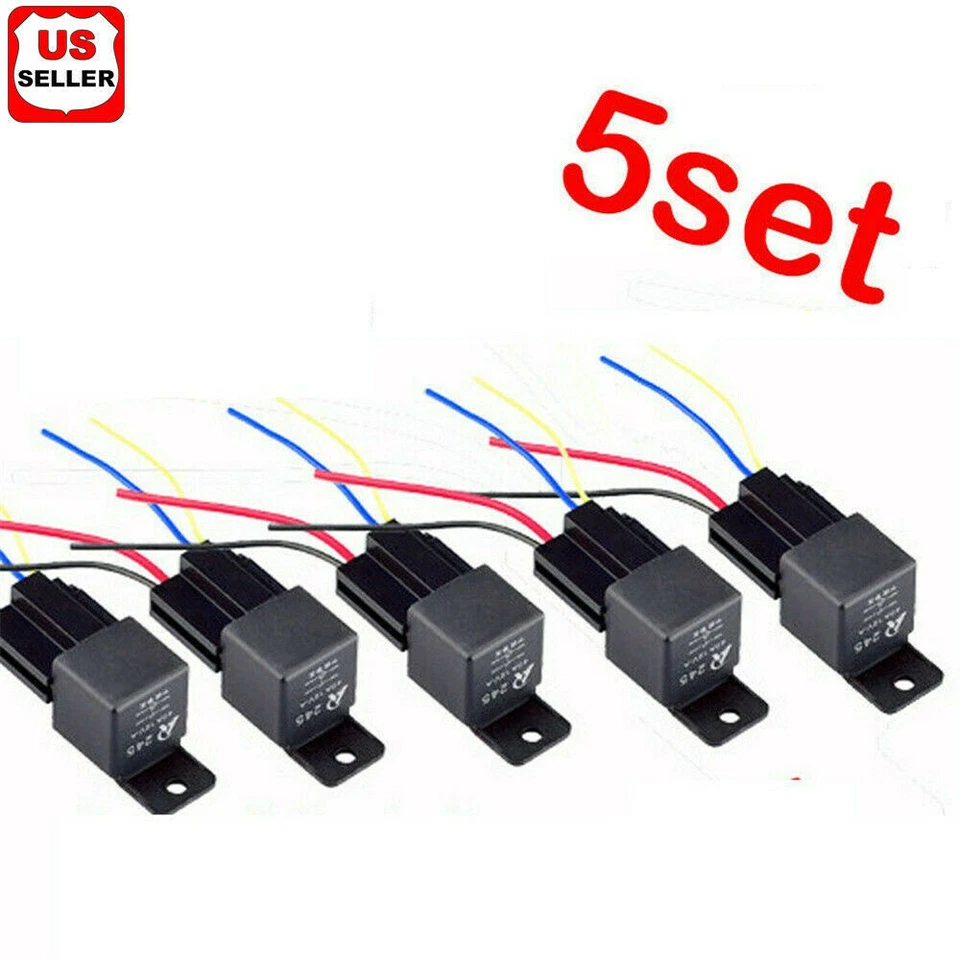 5 PACK 12V 30/40 Amp 4-Pin SPST Automotive Relay with Wires & Harness Socket Set - Image 2 of 4