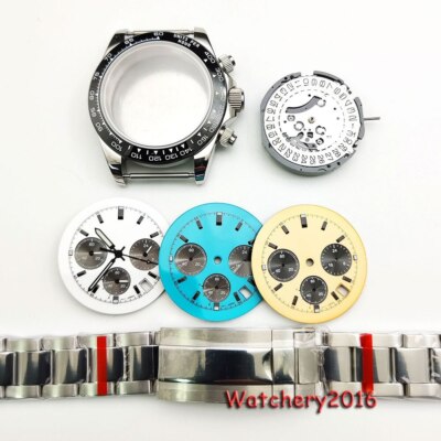 39mm Silver Watch Case Muti-function For VK63 Quartz Movement Watch Case For Men