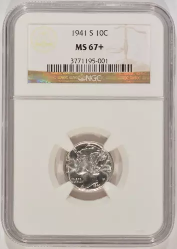 1941-S Mercury Silver Dime 10c NGC MS67+ Plus Holder 3771195-001