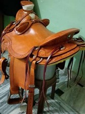 Western Handcrafted Designed Adult Barrel Racing Leather Horse-Ridding Saddle