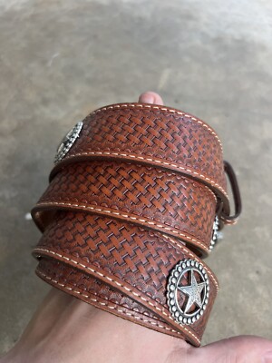 Vintage Larry Mahan Brown Genuine Tooled Leather Belt w  display picture 1