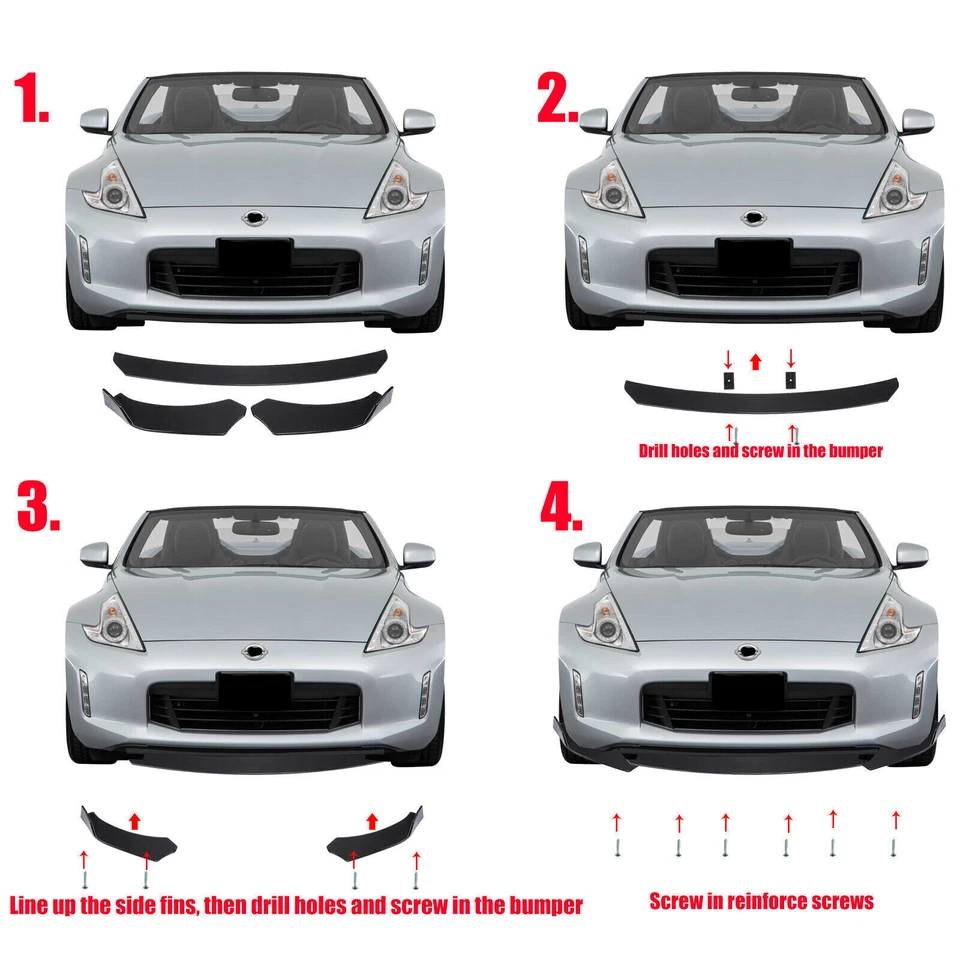 Front Bumper Lip Spoiler /Splitter Strut Rods Glossy For 2003 Mercedes-Benz C230 Foto 4 de 4