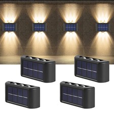 4 Pack Solar Fence Lights Outdoor Wall Lamp Up and Down Lighting Deck Step Patio