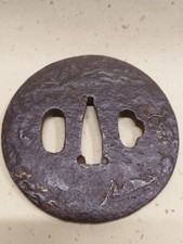 Japanese Antique Tsuba of Katana Samurai Sword Guard Iron Rare Design 72-C26
