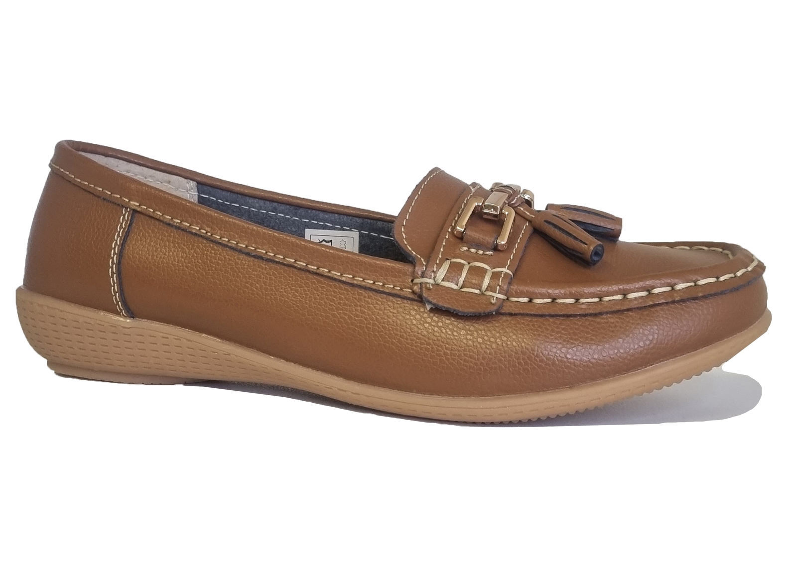 Womens Tan Leather Loafers Wide Fit Comfortable Shoes Size 3 4 5 6 7 8