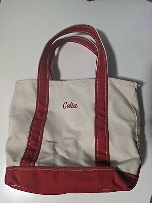 Details about   LL Bean Boat Tote vintage Small Mini Ivory Red Canvas Sled Christmas Holiday