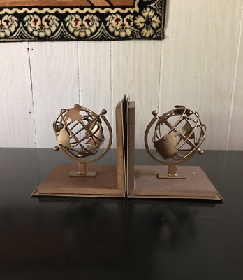 Vintage Old World Globe Book Ends Rotating Sphere India