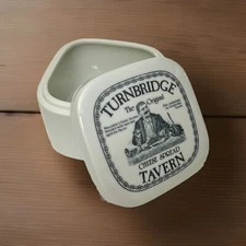 Turnbridge Tavern Cheese Spread Ceramic Jar with Lid • White & Blue Gray Graphic