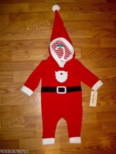 CAT  JACK RED SANTA OUTFIT WITH HOOD SUIT BEARD MUSTACHE BABY INFANT 0-3 MO NWT