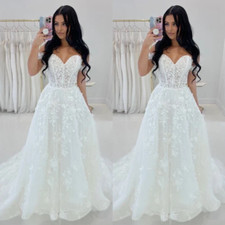 Princess A Line Wedding Dresses Off the Shoulder Lace Applique BridalGown Custom