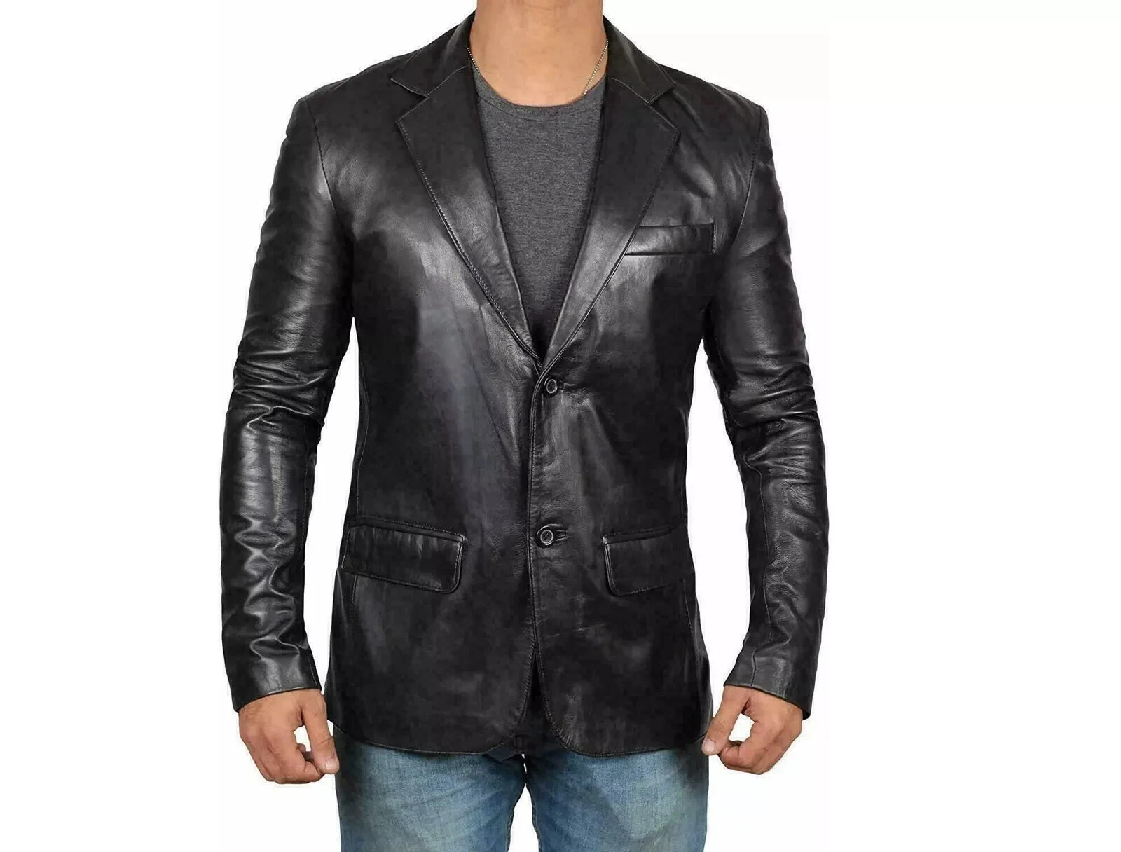 ELEGANT New Men's Black Leather Blazer Soft Lambskin Causal Slim Fit Coat Blazer
