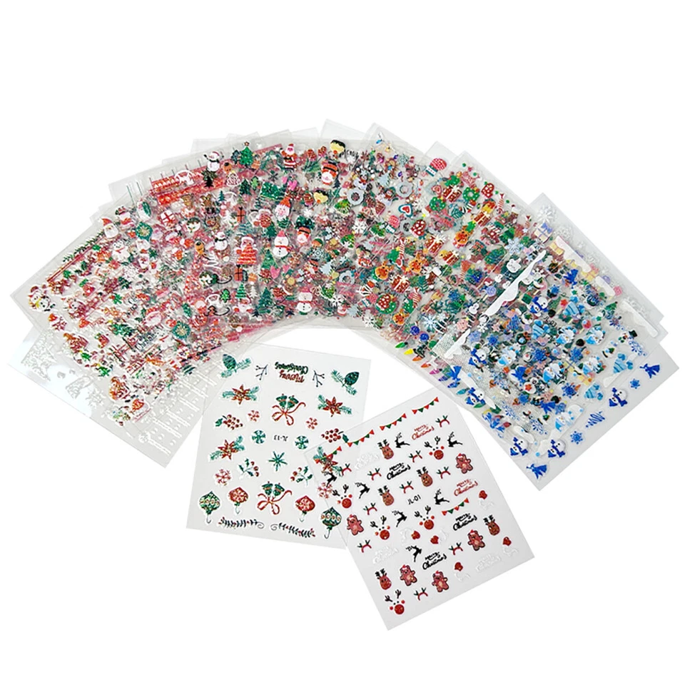 Pegatinas de uñas con patrón de copos de nieve de Navidad dibujos animados Papá Noel diseño 3D uñas Foto 2 de 4