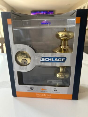 Schlage Plymouth Bright Brass Exterior Keyed Entry Door Knob Combo Pack