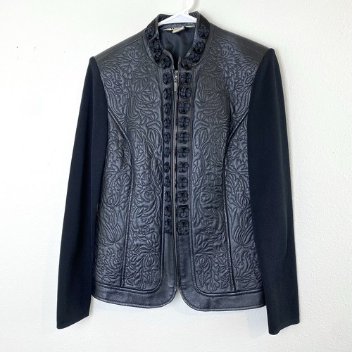 Nygard Collection Womens Embroidered Leather & Fabric Jacket Small Flowers Black - Picture 2 of 13