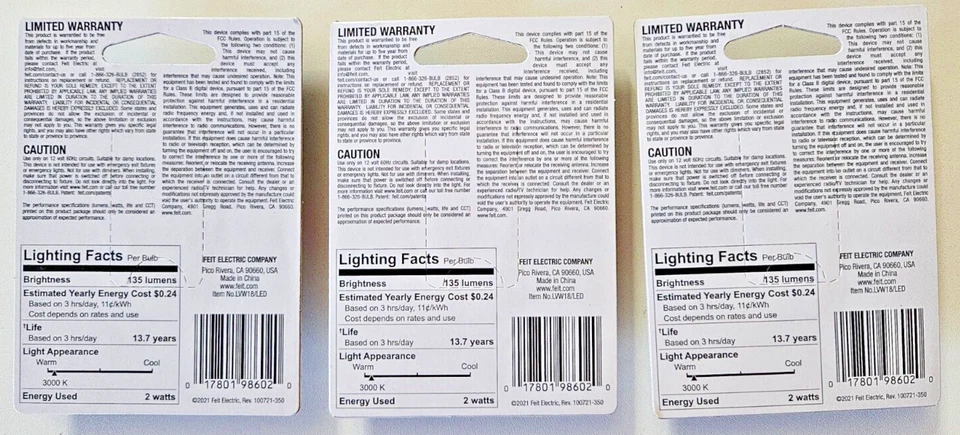 Feit Electric 20W Wedge Warm White Wedge LED General Purpose Light Bulb 3 Pack - Image 2 of 2