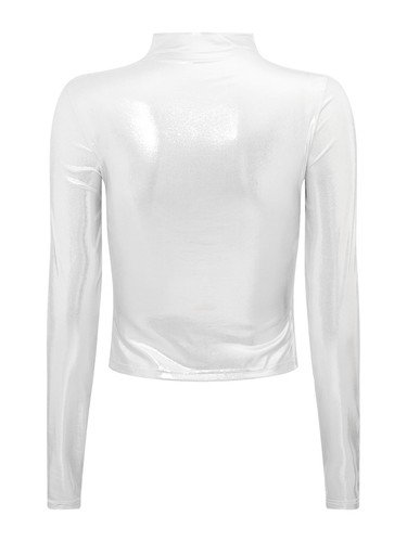 Women's Shiny Metallic Tops Long Sleeve Disco Party Slim Fitted Shirts Tops - Picture 10 of 77
