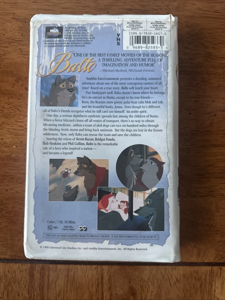 Balto VHS by MCA Universal Home Video 1995 | Rated G | Running Time: 1 Hr 18 Min Foto 2 de 2