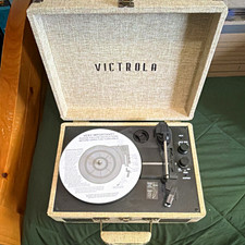 Victrola VSC-550BT Bluetooth 3-Speed Suitcase Turntable Beige RCA Output