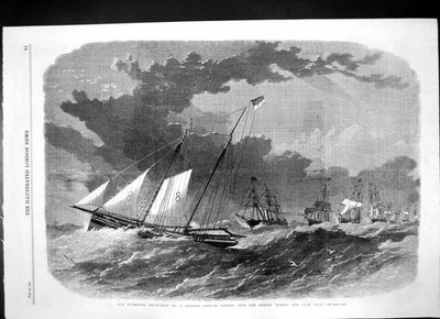 Antiker alter Druck Liverpool Pilot Boot führt 12 Schiffe Mersey Gale 1866