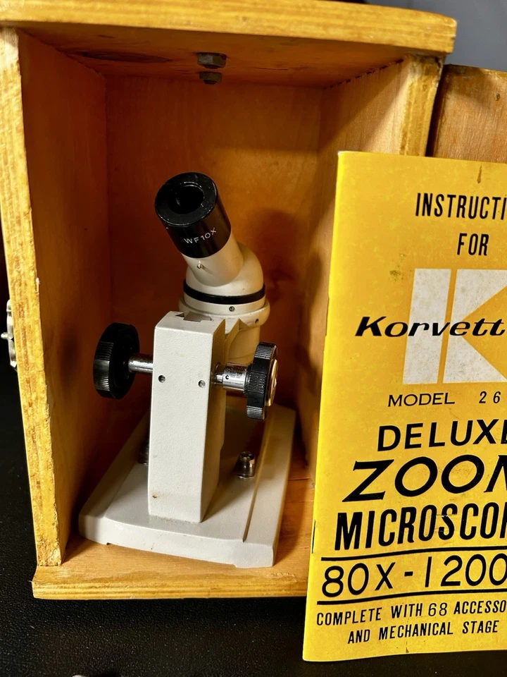 Vintage Korvette Metal Microscope With Wooden Box - Model 269 - 80x - 1200x - Image 2 of 4
