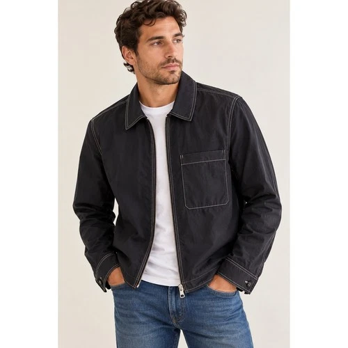 Officine Generale Paris 6 Contrast Stitch Zip Jacket Black Ecru Mens Luxury M - product listing photo