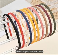 10pcs Thin Braided Plastic Headbands. Solid Neutral Colors, Non Slip. Ships Free
