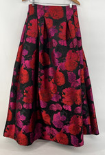 ELIZA J Floral Jacquard Ball Gown Maxi Skirt 6 Pleated Red Pink Black Whimsigoth