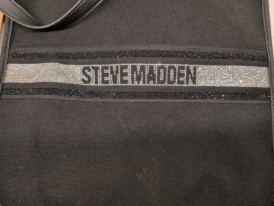 Bolso de Mano Steve Madden City Cartera Negro Lona Lentejuelas Desmontable Bolso Pequeño Nuevo con Etiquetas Foto 2 de 4