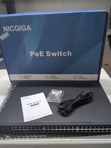 NICGIGA 50 Port Gigabit PoE Changer, 48 Port PoE+@400W 2 Gigabit Lien supérieur